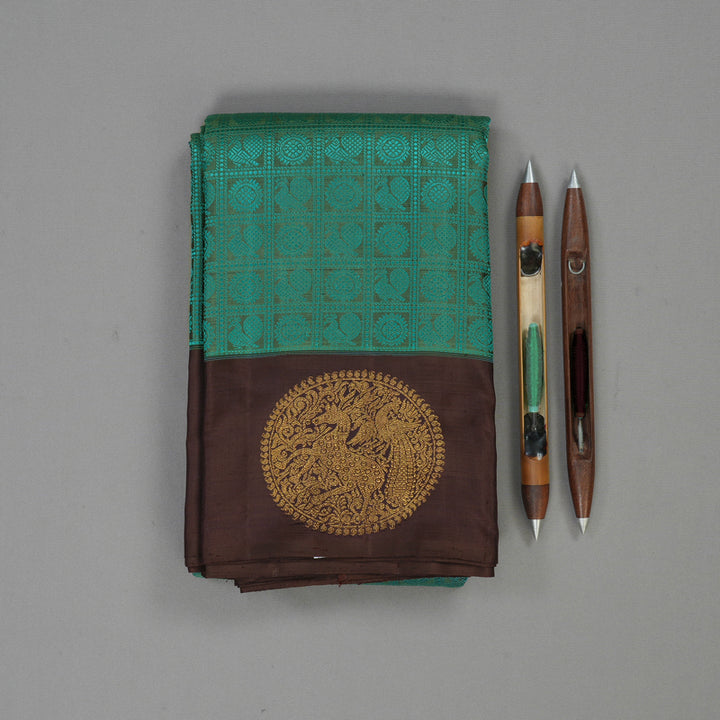 Hayagrivas Handloom Emerald Green Kanjivaram Silk Saree with Dark Brown Border BE729-SBS