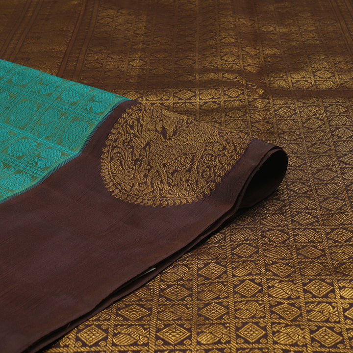 Hayagrivas Handloom Emerald Green Kanjivaram Silk Saree with Dark Brown Border BE729-SBS