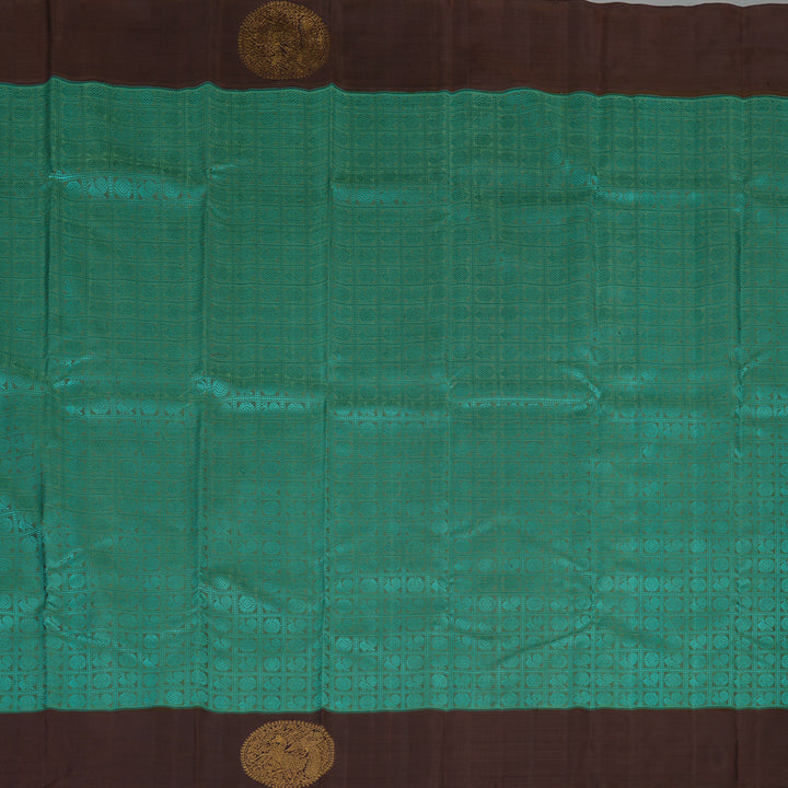 Hayagrivas Handloom Emerald Green Kanjivaram Silk Saree with Dark Brown Border BE729-SBS