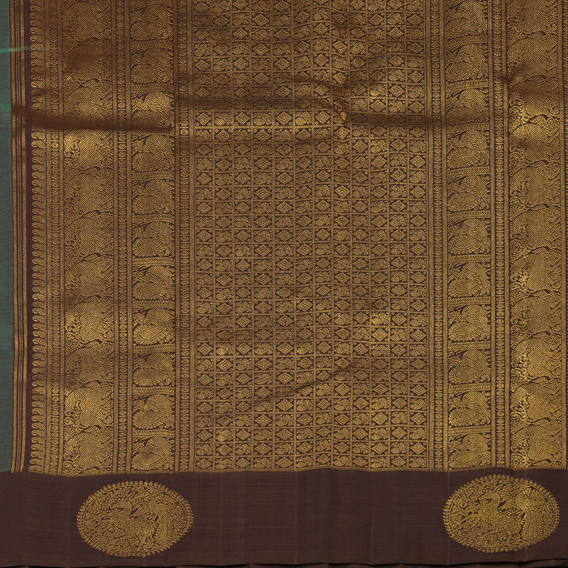Hayagrivas Handloom Emerald Green Kanjivaram Silk Saree with Dark Brown Border BE729-SBS