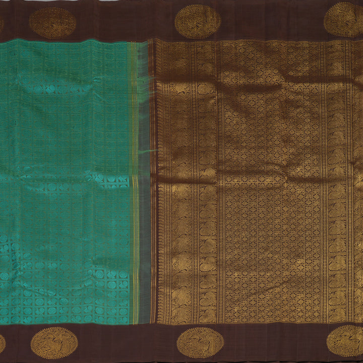Hayagrivas Handloom Emerald Green Kanjivaram Silk Saree with Dark Brown Border BE729-SBS