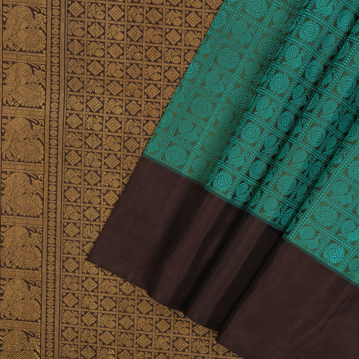 Hayagrivas Handloom Emerald Green Kanjivaram Silk Saree with Dark Brown Border BE729-SBS