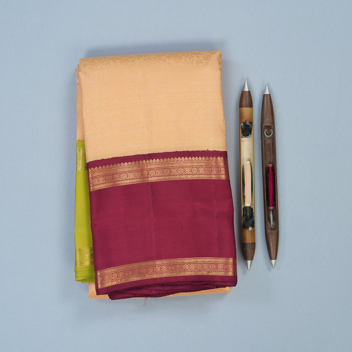Hayagrivas Handloom Peach Orange Kanjivaram Silk Saree with Ganga Jamuna Border BE730-SBS