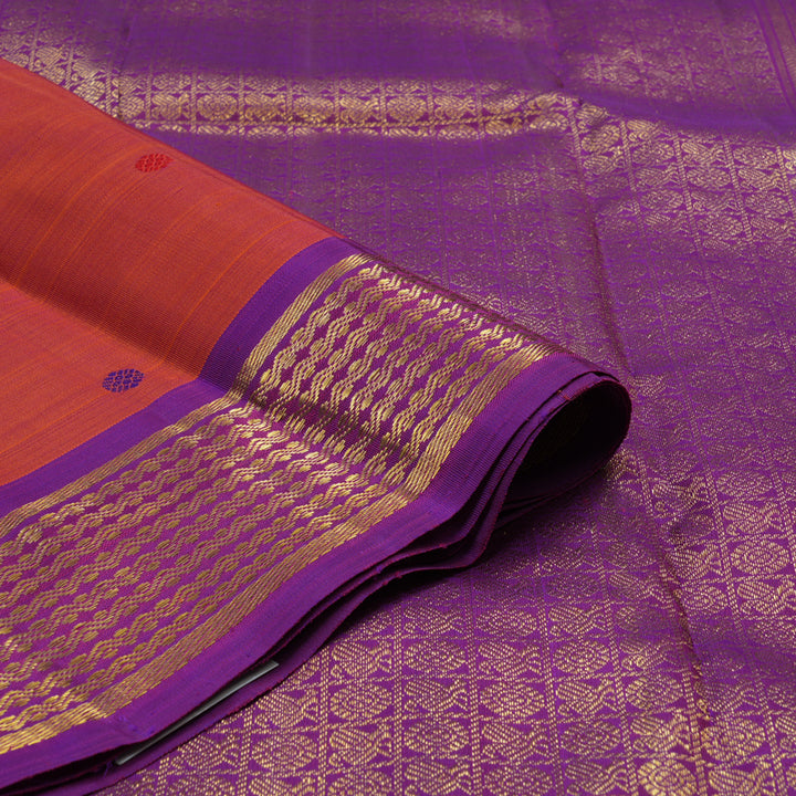 Hayagrivas Handloom Orangish-Pink Kanjivaram Silk Saree with Purple Border BE732-SBS