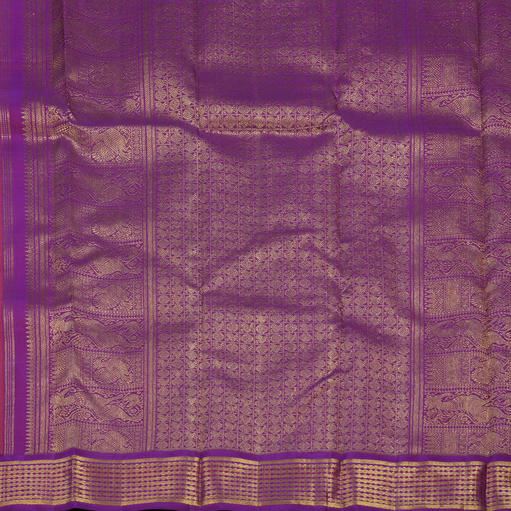 Hayagrivas Handloom Orangish-Pink Kanjivaram Silk Saree with Purple Border BE732-SBS