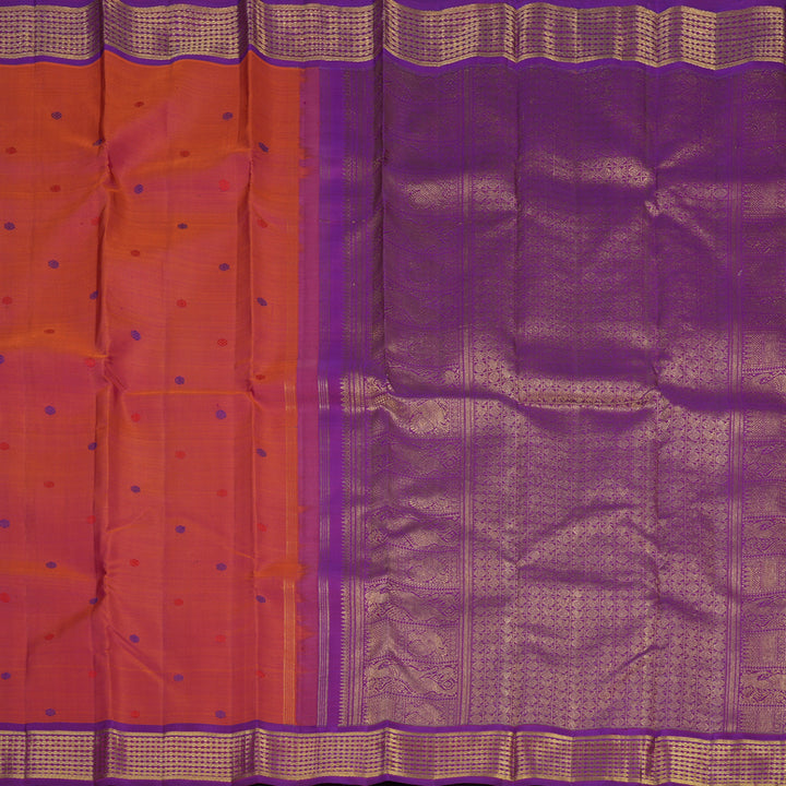 Hayagrivas Handloom Orangish-Pink Kanjivaram Silk Saree with Purple Border BE732-SBS