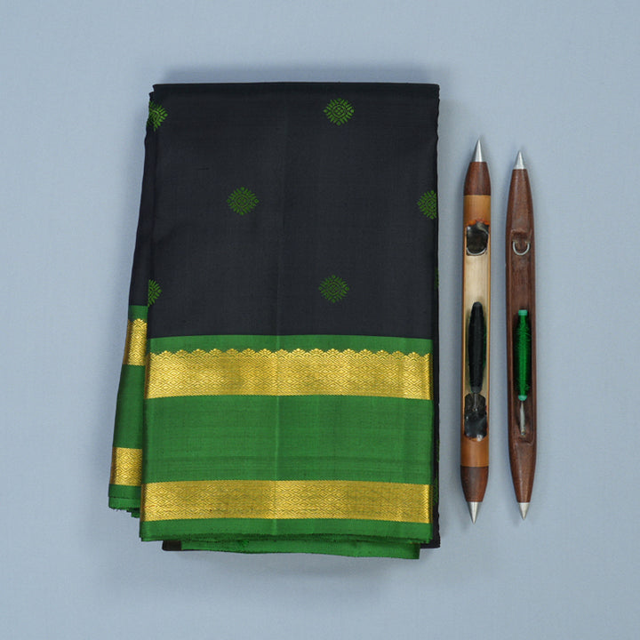 Hayagrivas Handloom Black Kanjivaram Silk Saree with Green Border BE733-SBS