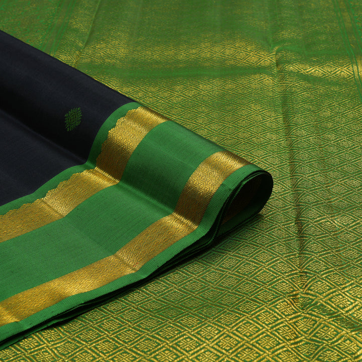 Hayagrivas Handloom Black Kanjivaram Silk Saree with Green Border BE733-SBS