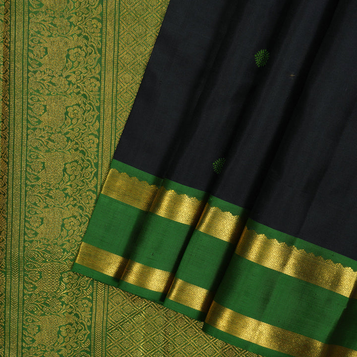 Hayagrivas Handloom Black Kanjivaram Silk Saree with Green Border BE733-SBS