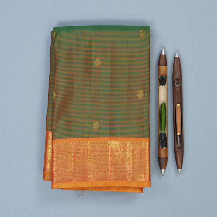 Hayagrivas Handloom Manthulir Kanjivaram Silk Saree with Golden Orange Border BE736-SBS
