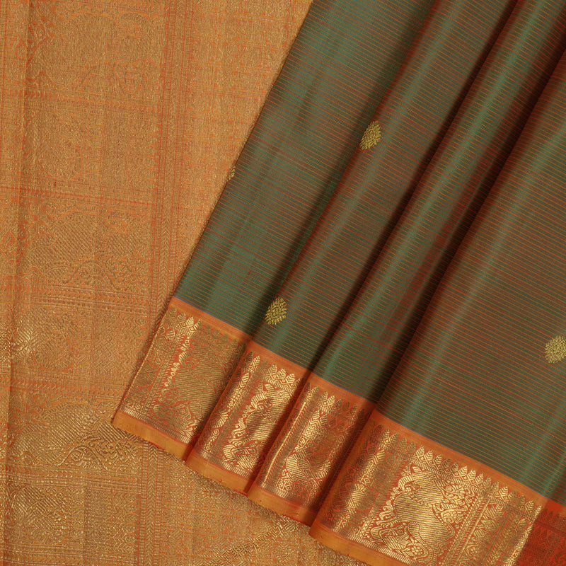 Hayagrivas Handloom Manthulir Kanjivaram Silk Saree with Golden Orange Border BE736-SBS