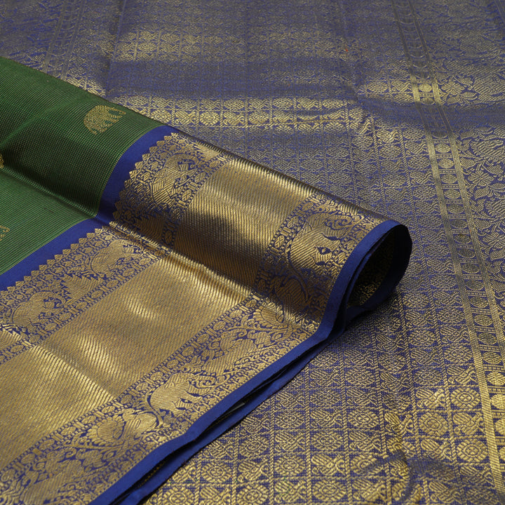 Hayagrivas Handloom Bottle Green Kanjivaram Silk Saree with Dark Blue Border BE739-SBS