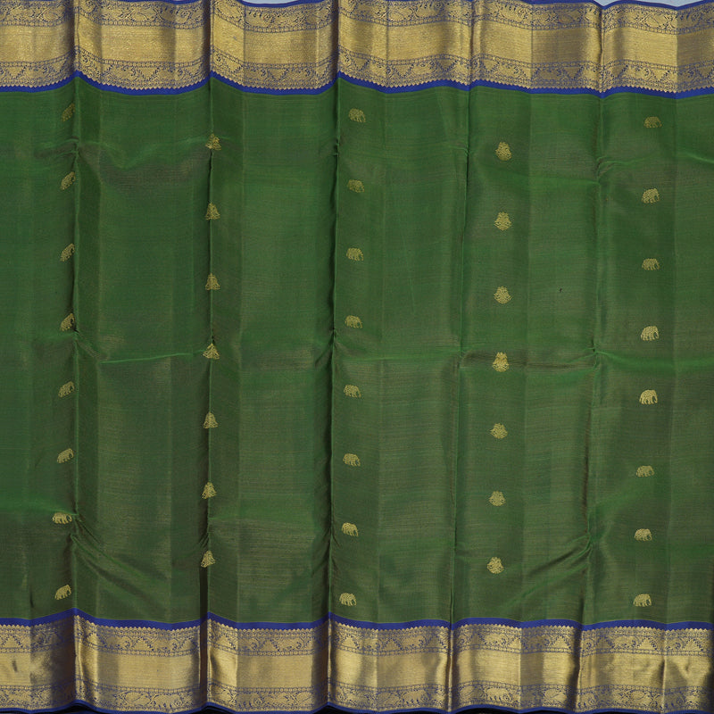 Hayagrivas Handloom Bottle Green Kanjivaram Silk Saree with Dark Blue Border BE739-SBS