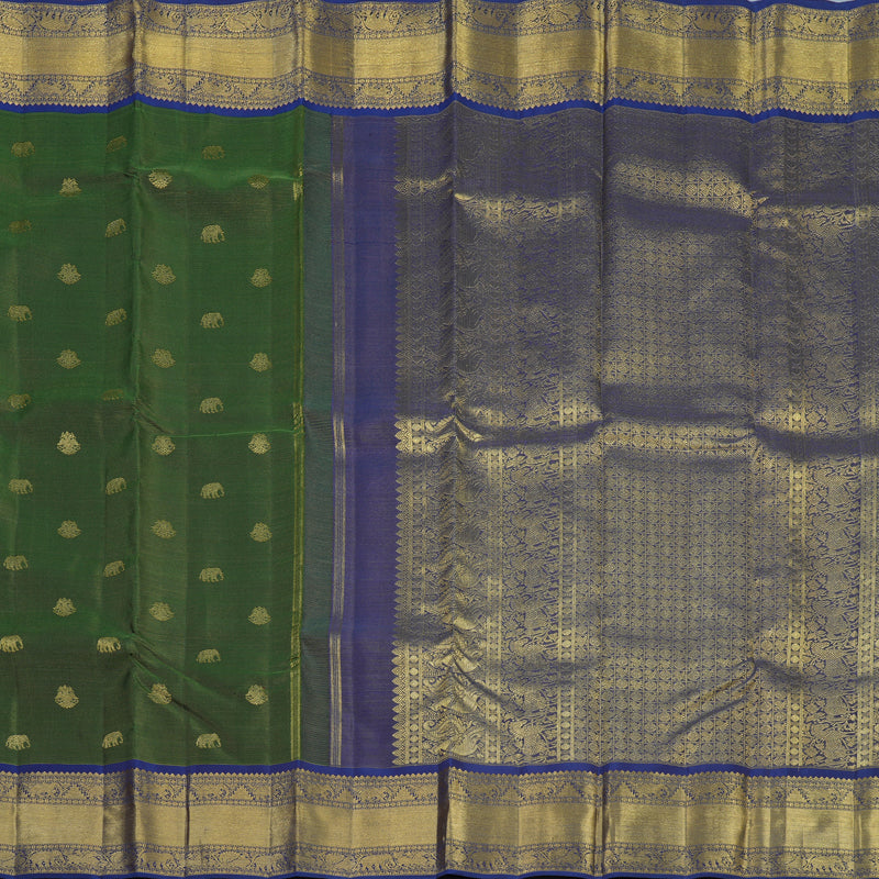 Hayagrivas Handloom Bottle Green Kanjivaram Silk Saree with Dark Blue Border BE739-SBS