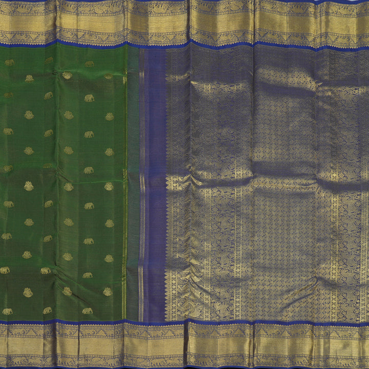 Hayagrivas Handloom Bottle Green Kanjivaram Silk Saree with Dark Blue Border BE739-SBS