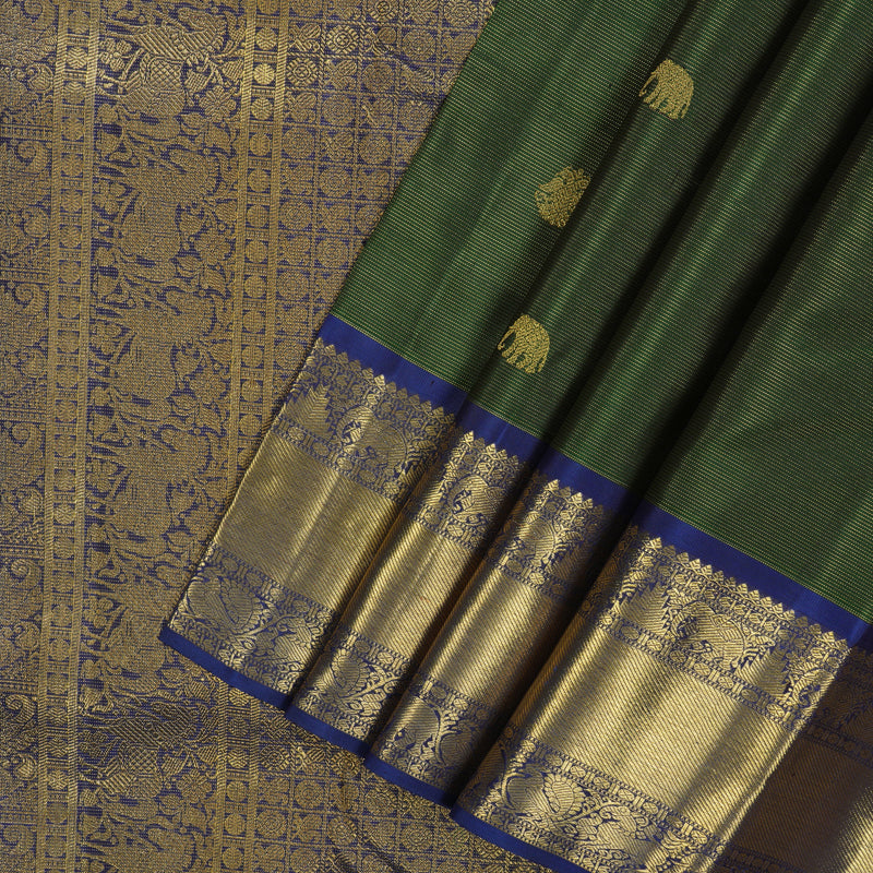 Hayagrivas Handloom Bottle Green Kanjivaram Silk Saree with Dark Blue Border BE739-SBS