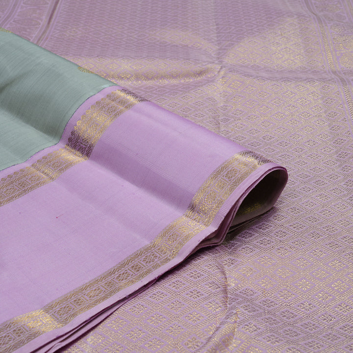 Hayagrivas Handloom Silver Grey Kanjivaram Silk Saree with Ganga Jamuna Border BE740-SBS