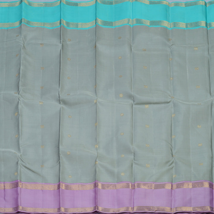 Hayagrivas Handloom Silver Grey Kanjivaram Silk Saree with Ganga Jamuna Border BE740-SBS