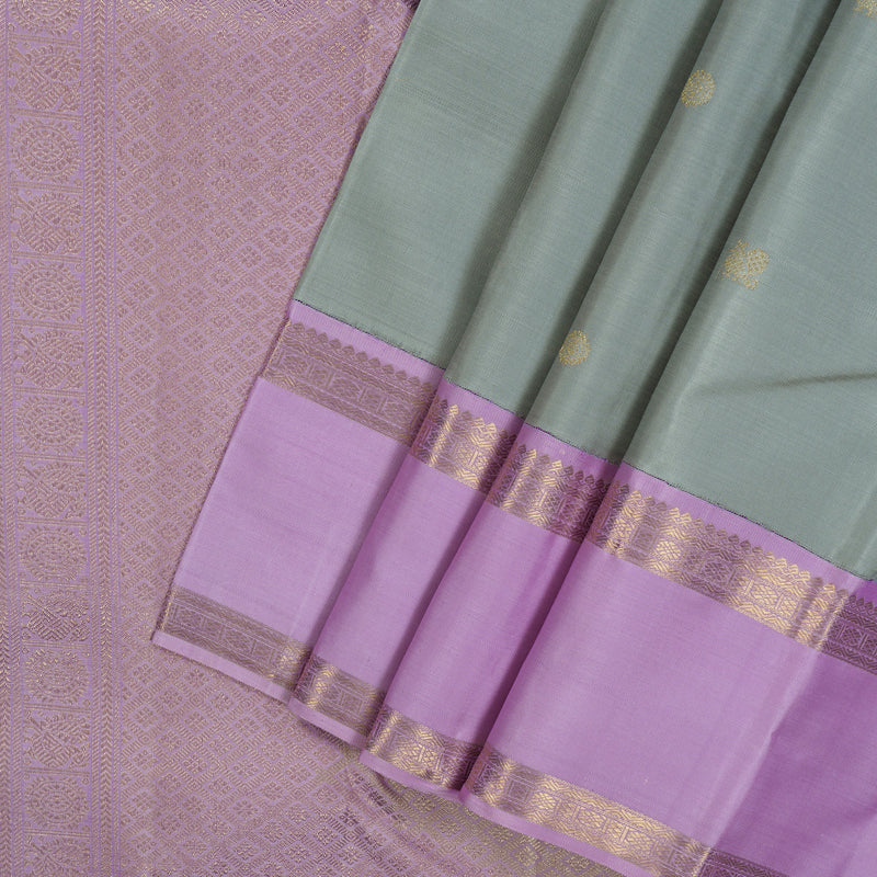 Hayagrivas Handloom Silver Grey Kanjivaram Silk Saree with Ganga Jamuna Border BE740-SBS