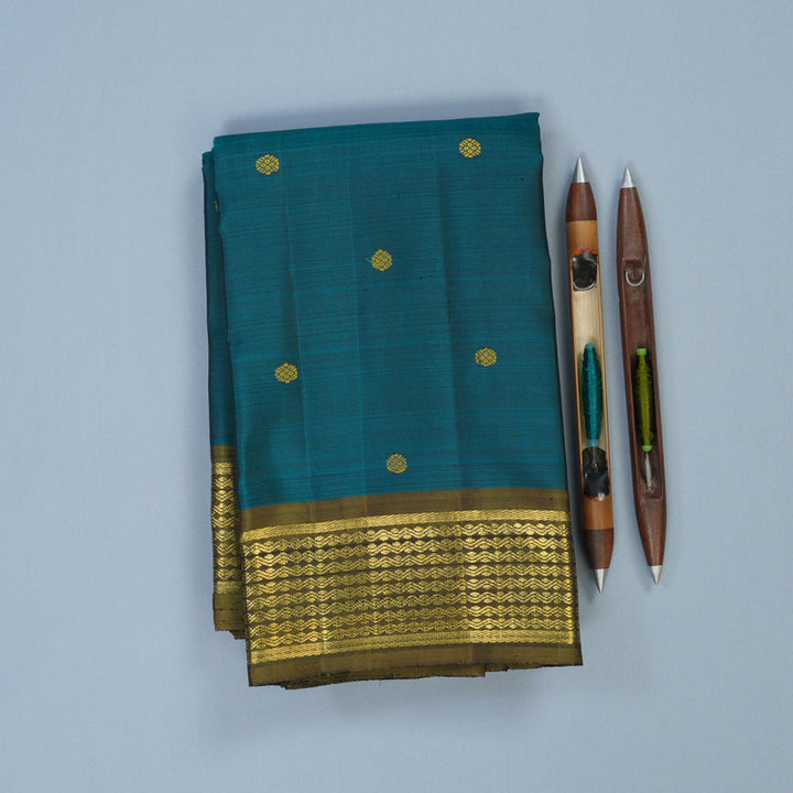 Hayagrivas Handloom Rama Blue Kanjivaram Silk Saree with Olive Green Border BE741-SBS