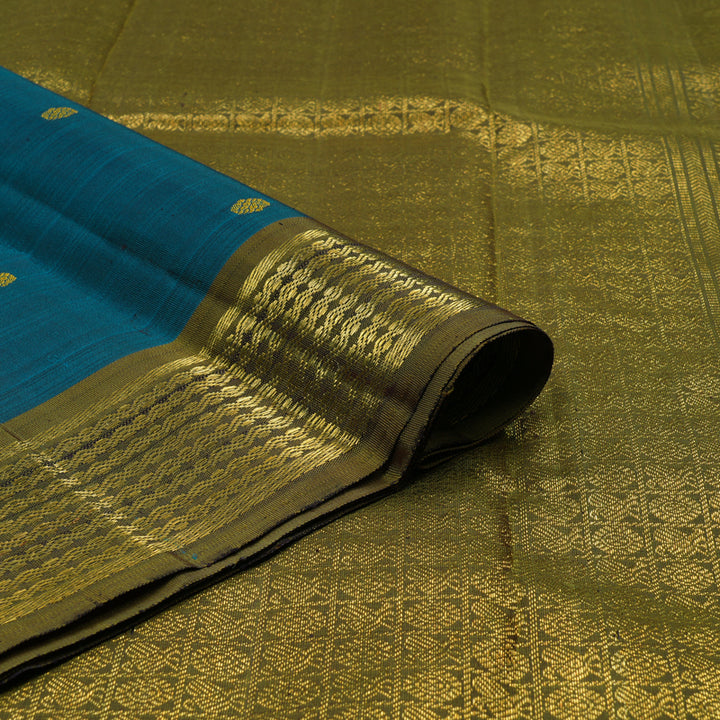 Hayagrivas Handloom Rama Blue Kanjivaram Silk Saree with Olive Green Border BE741-SBS