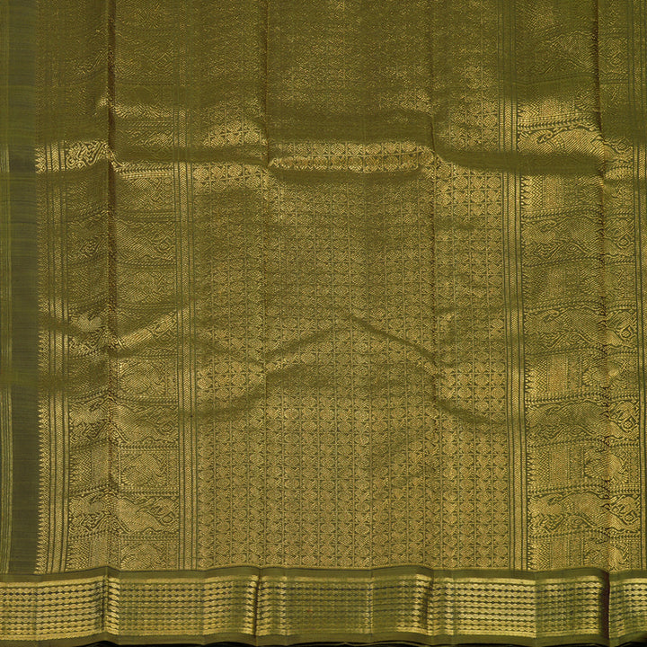 Hayagrivas Handloom Rama Blue Kanjivaram Silk Saree with Olive Green Border BE741-SBS