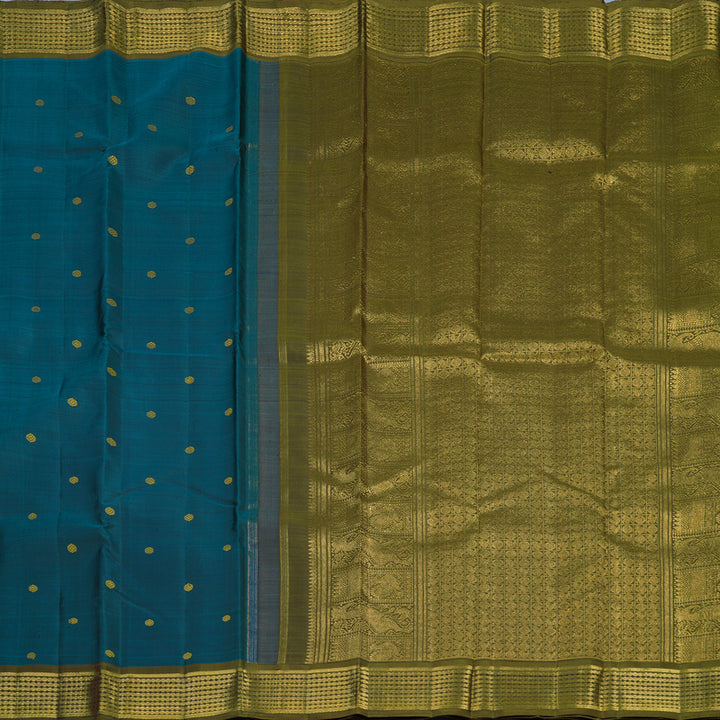 Hayagrivas Handloom Rama Blue Kanjivaram Silk Saree with Olive Green Border BE741-SBS