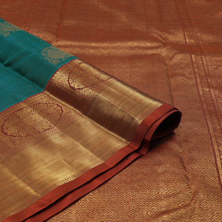 Hayagrivas Handloom Peacock Green Kanjivaram Silk Saree with Rust Orange Border BE743-SBS