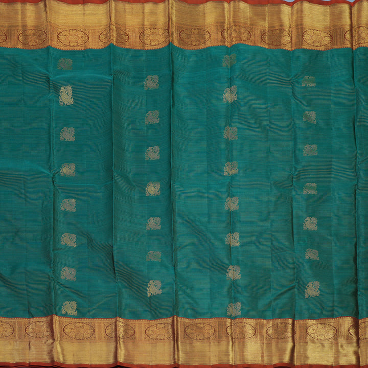 Hayagrivas Handloom Peacock Green Kanjivaram Silk Saree with Rust Orange Border BE743-SBS