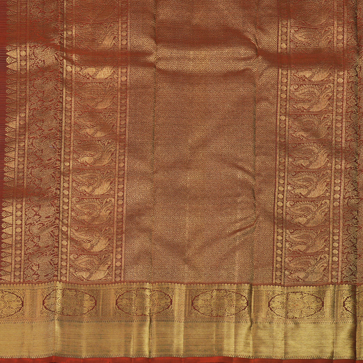 Hayagrivas Handloom Peacock Green Kanjivaram Silk Saree with Rust Orange Border BE743-SBS
