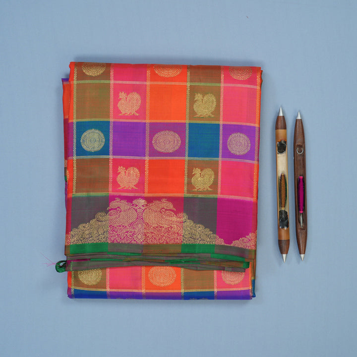 Hayagrivas Handloom Multicolour Checks Ten Yards Silk Saree BE745-SBS