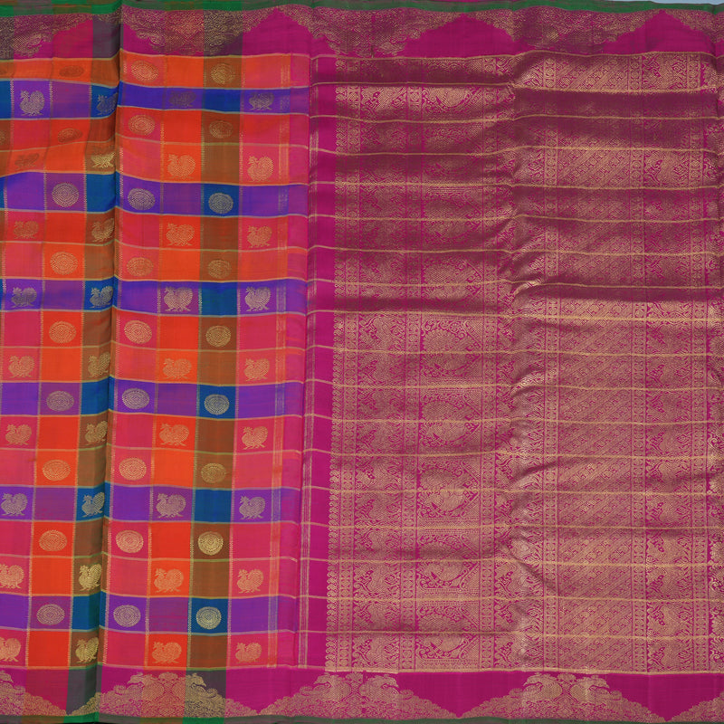 Hayagrivas Handloom Multicolour Checks Ten Yards Silk Saree BE745-SBS