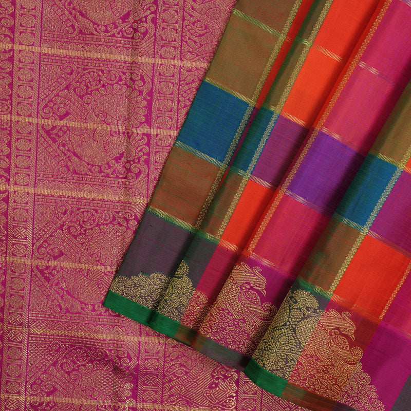 Hayagrivas Handloom Multicolour Checks Ten Yards Silk Saree BE745-SBS