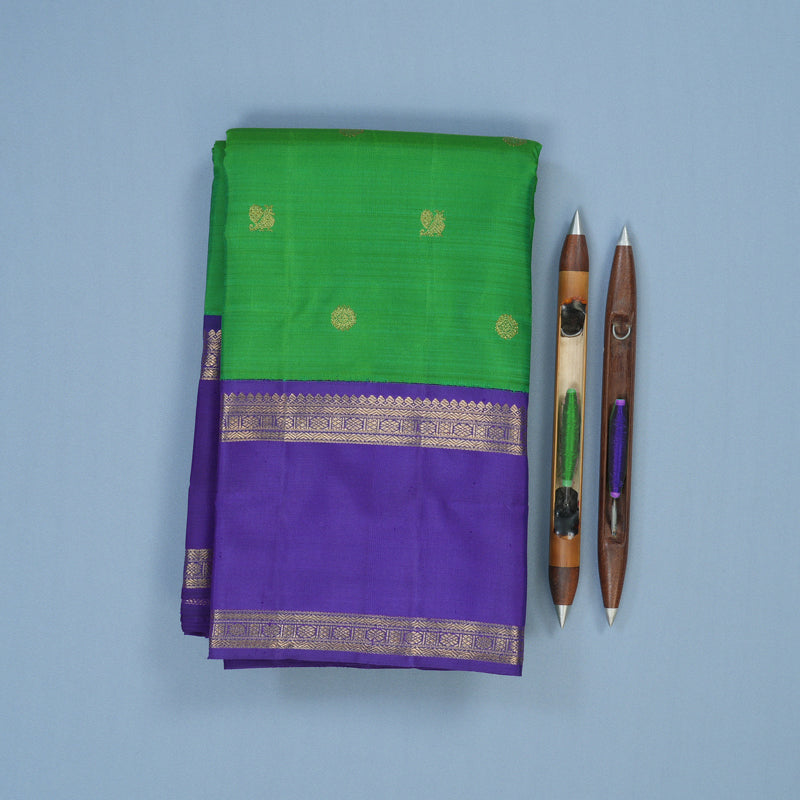 Hayagrivas Handloom Meenakshi Pachai Kanjivaram Silk Saree with Purple Border BE755-SBS