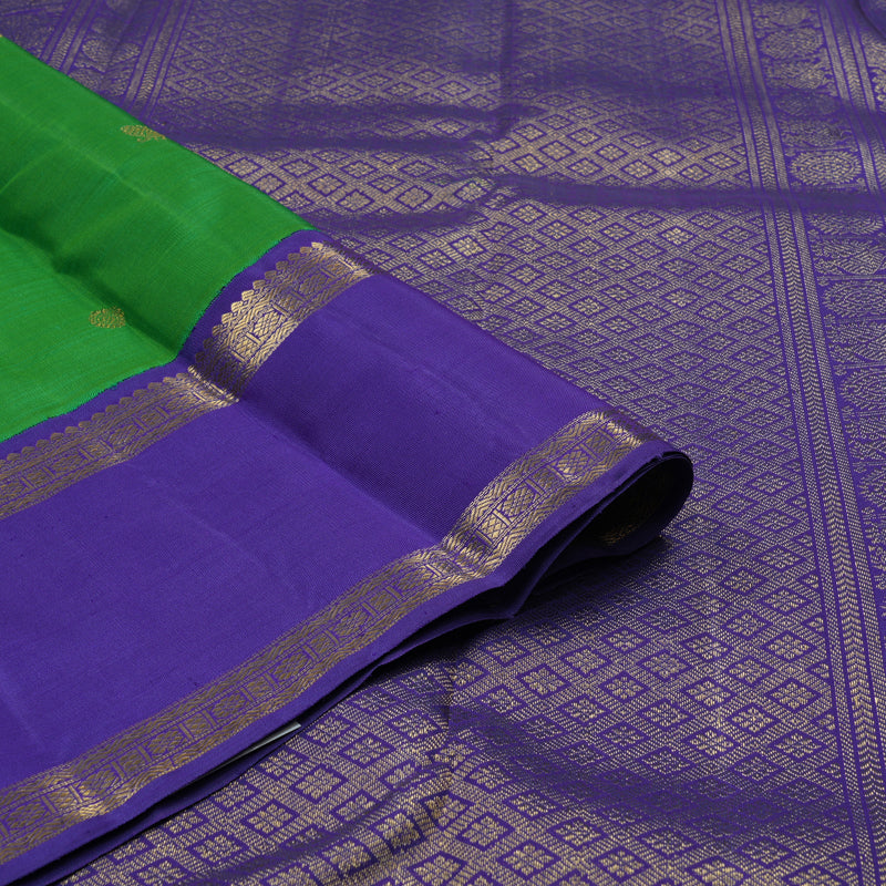 Hayagrivas Handloom Meenakshi Pachai Kanjivaram Silk Saree with Purple Border BE755-SBS