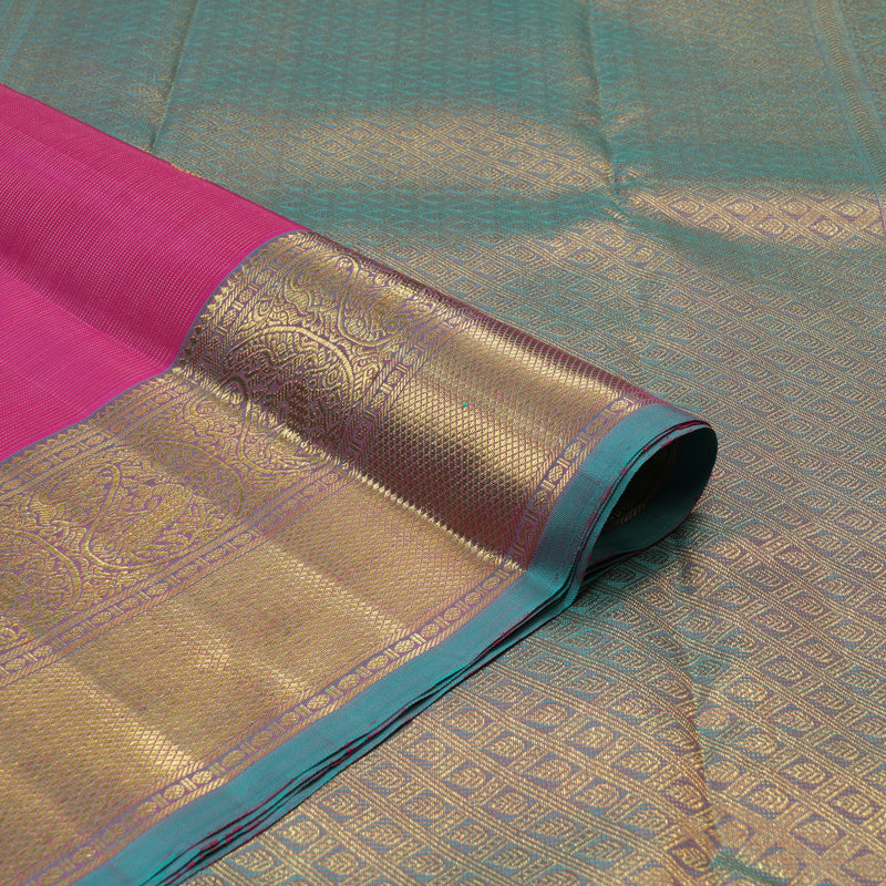 Hayagrivas Handloom Rani Pink Kanjivaram Silk Saree with Teal Border BE765-SBS