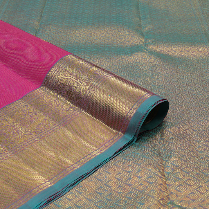 Hayagrivas Handloom Rani Pink Kanjivaram Silk Saree with Teal Border BE765-SBS