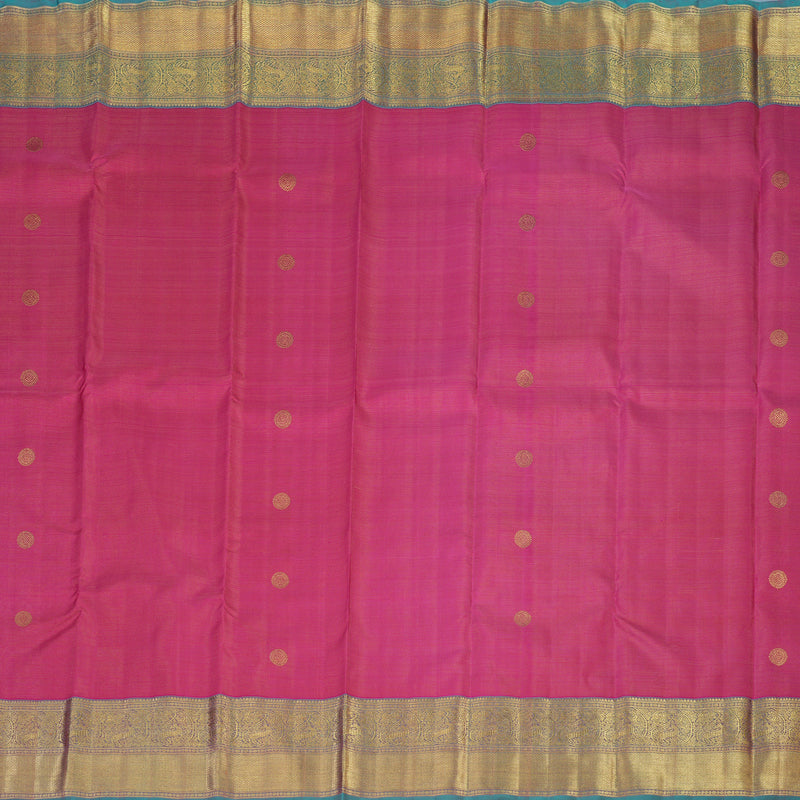 Hayagrivas Handloom Rani Pink Kanjivaram Silk Saree with Teal Border BE765-SBS