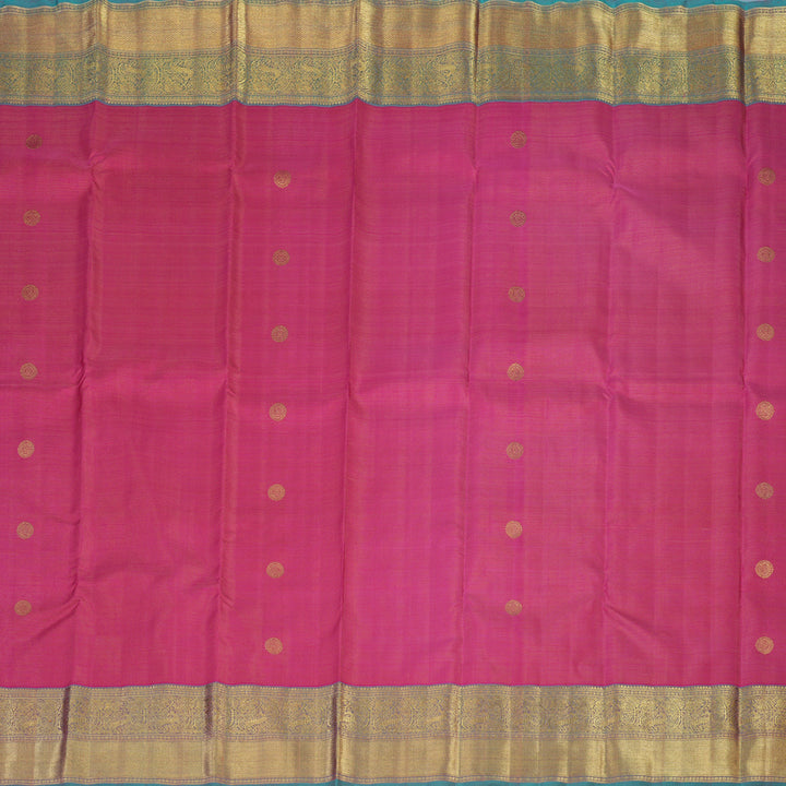 Hayagrivas Handloom Rani Pink Kanjivaram Silk Saree with Teal Border BE765-SBS