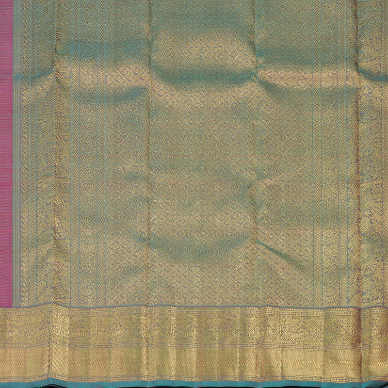 Hayagrivas Handloom Rani Pink Kanjivaram Silk Saree with Teal Border BE765-SBS