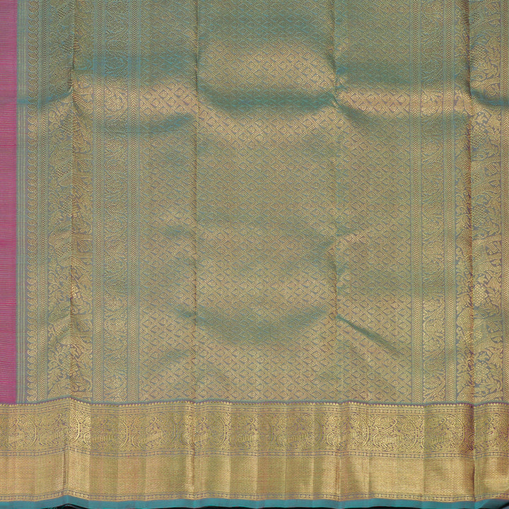 Hayagrivas Handloom Rani Pink Kanjivaram Silk Saree with Teal Border BE765-SBS