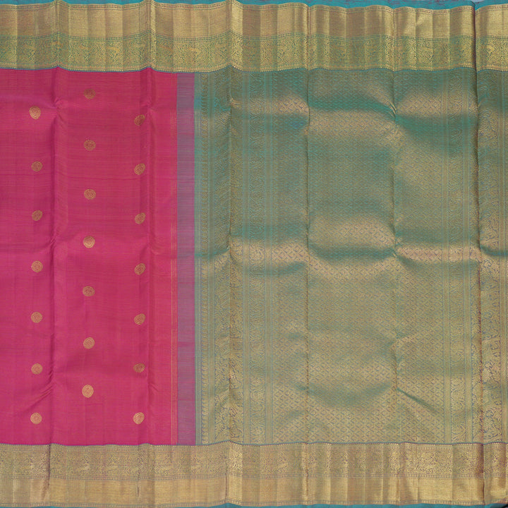 Hayagrivas Handloom Rani Pink Kanjivaram Silk Saree with Teal Border BE765-SBS
