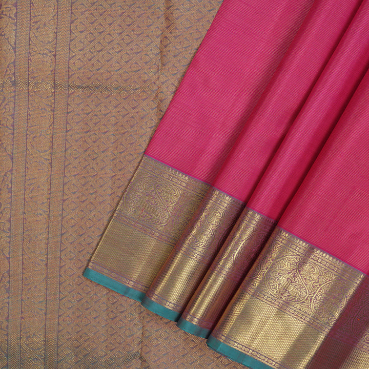 Hayagrivas Handloom Rani Pink Kanjivaram Silk Saree with Teal Border BE765-SBS