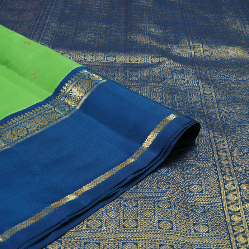 Hayagrivas Handloom Parrot Green Kanjivaram Silk Saree with Peacock Blue Border BE768-SBS