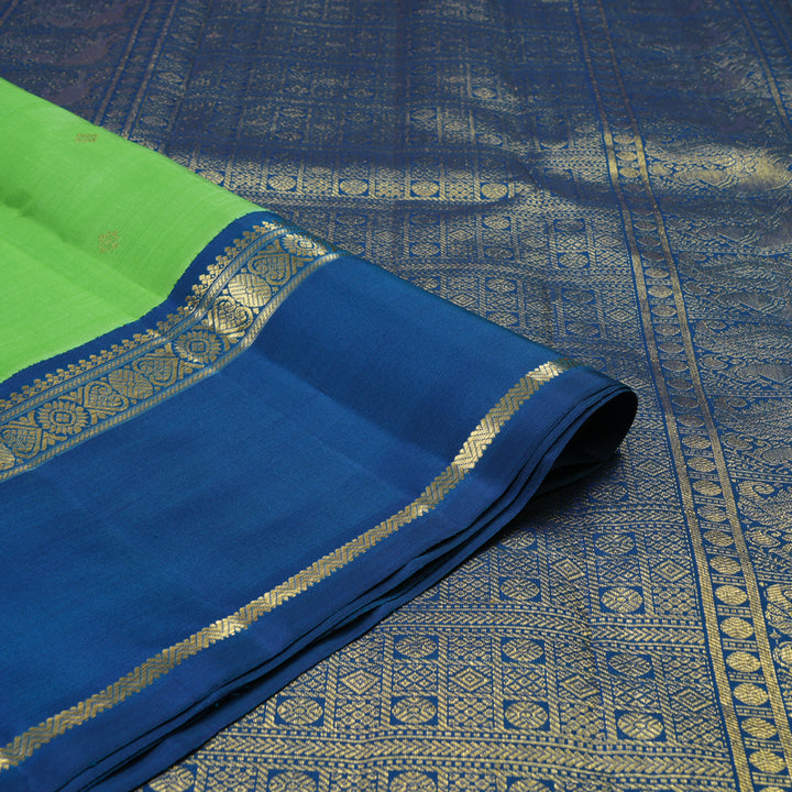 Hayagrivas Handloom Parrot Green Kanjivaram Silk Saree with Peacock Blue Border BE768-SBS