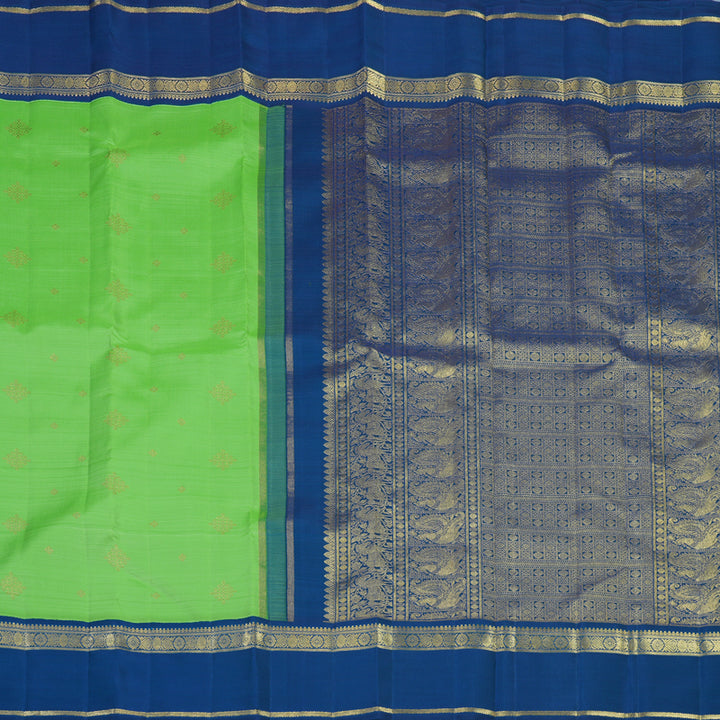 Hayagrivas Handloom Parrot Green Kanjivaram Silk Saree with Peacock Blue Border BE768-SBS