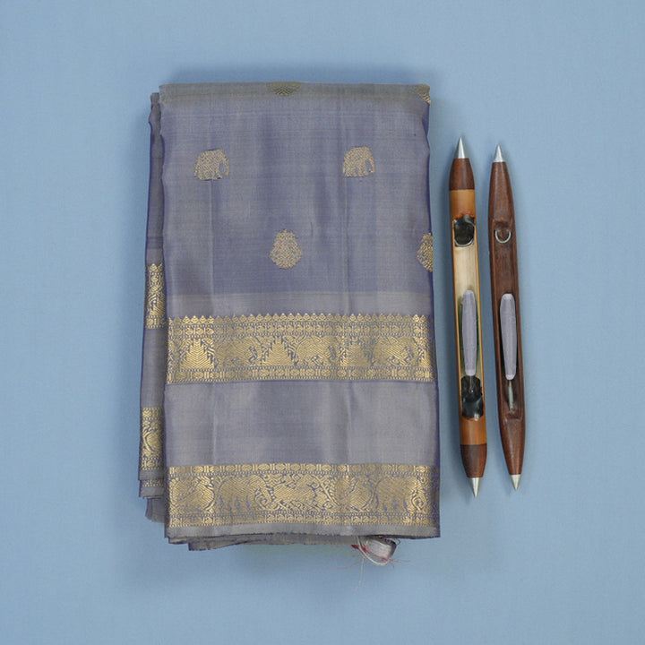 Hayagrivas Handloom Bluish-Grey Kanjivaram Silk Saree BE777-SBS