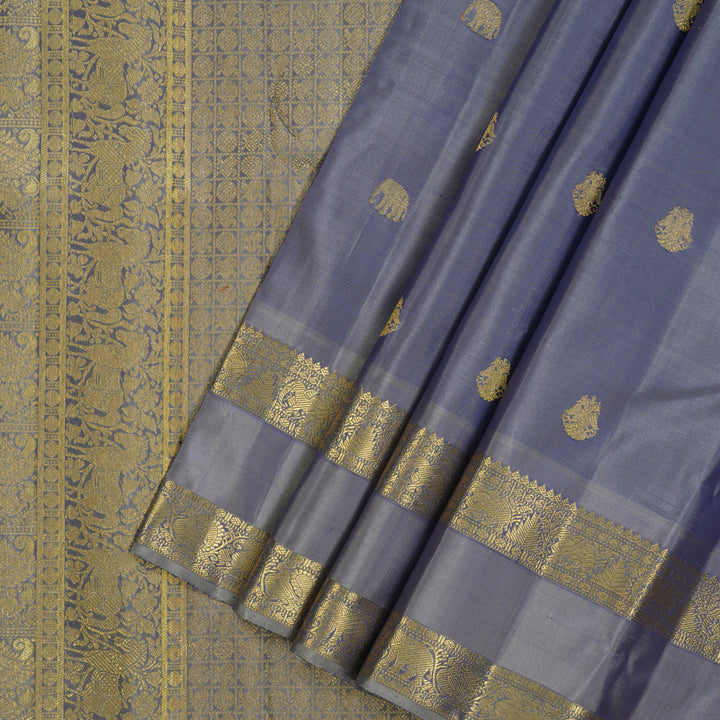 Hayagrivas Handloom Bluish-Grey Kanjivaram Silk Saree BE777-SBS
