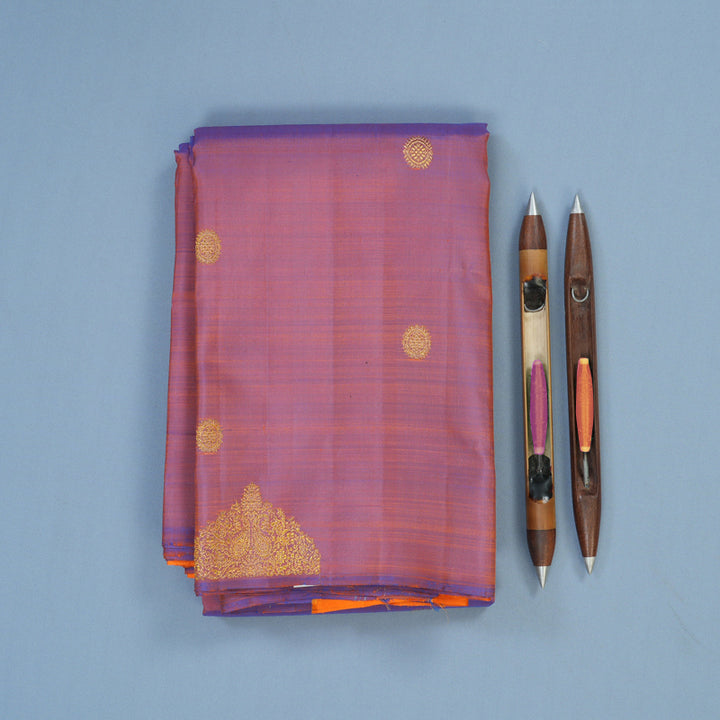 Hayagrivas Handloom Dual-Toned Purple & Orange Kanjivaram Silk Saree BE782-SBS