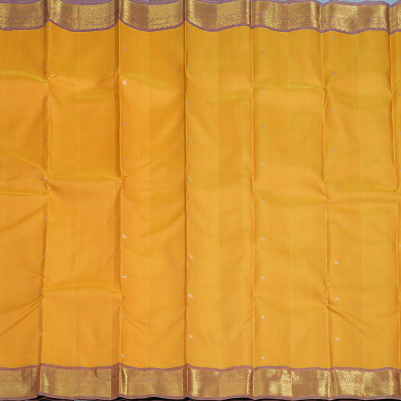 Hayagrivas Handloom Mango Yellow Kanjivaram Silk Saree with Dusky Purple Border BE788-SBS